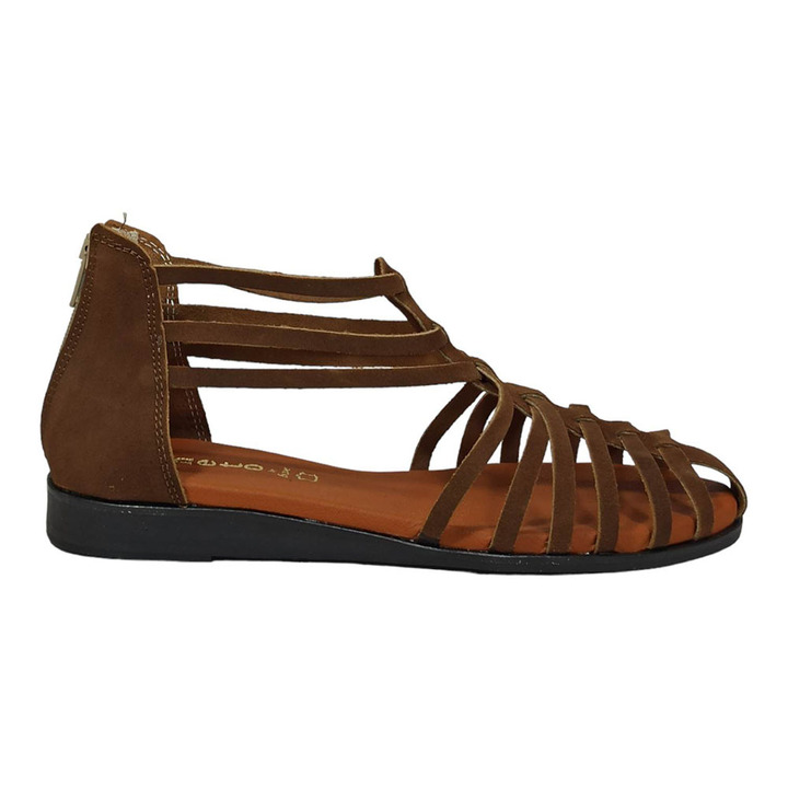 Δερμάτινα σανδάλια με λουράκια Box - Καφέ