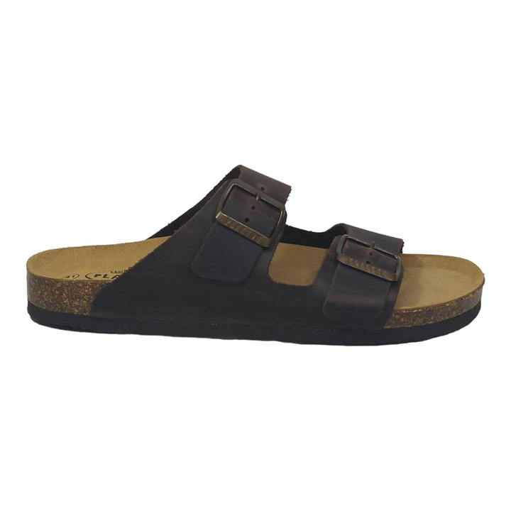 Ανδρική δερμάτινη ανατομική παντόφλα Plakton 175857 - Καφέ